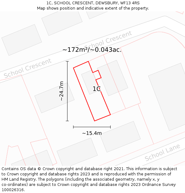 1C, SCHOOL CRESCENT, DEWSBURY, WF13 4RS: Plot and title map