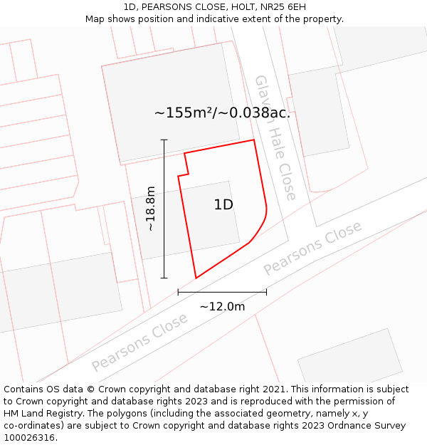 1D, PEARSONS CLOSE, HOLT, NR25 6EH: Plot and title map