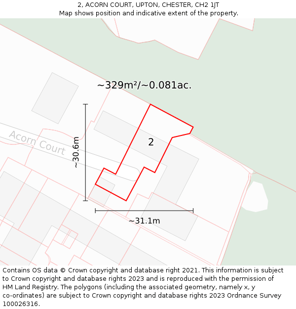 2, ACORN COURT, UPTON, CHESTER, CH2 1JT: Plot and title map