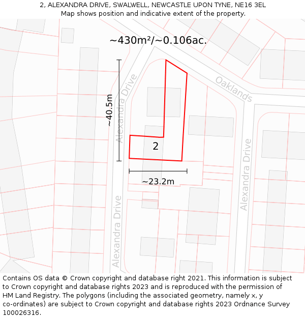 2, ALEXANDRA DRIVE, SWALWELL, NEWCASTLE UPON TYNE, NE16 3EL: Plot and title map