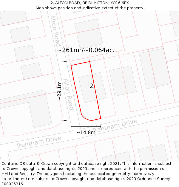 2, ALTON ROAD, BRIDLINGTON, YO16 6EX: Plot and title map