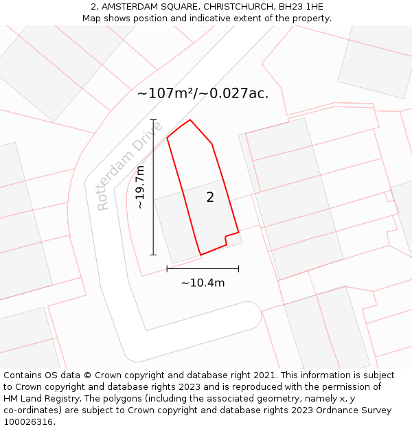 2, AMSTERDAM SQUARE, CHRISTCHURCH, BH23 1HE: Plot and title map