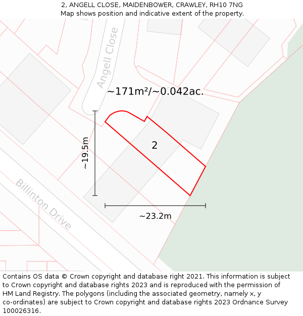2, ANGELL CLOSE, MAIDENBOWER, CRAWLEY, RH10 7NG: Plot and title map