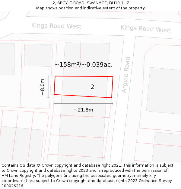 2, ARGYLE ROAD, SWANAGE, BH19 1HZ: Plot and title map