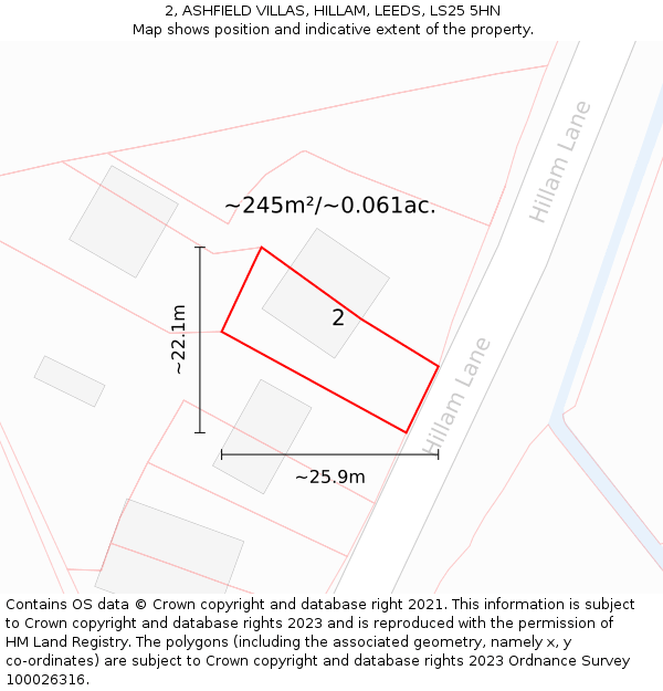 2, ASHFIELD VILLAS, HILLAM, LEEDS, LS25 5HN: Plot and title map