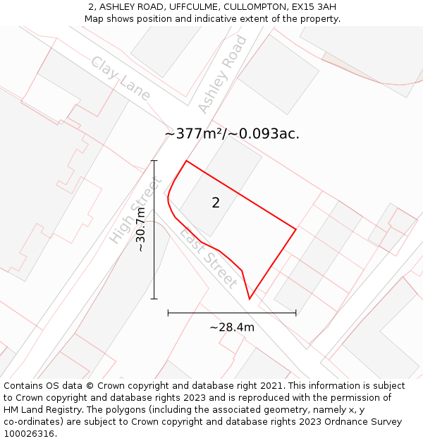 2, ASHLEY ROAD, UFFCULME, CULLOMPTON, EX15 3AH: Plot and title map