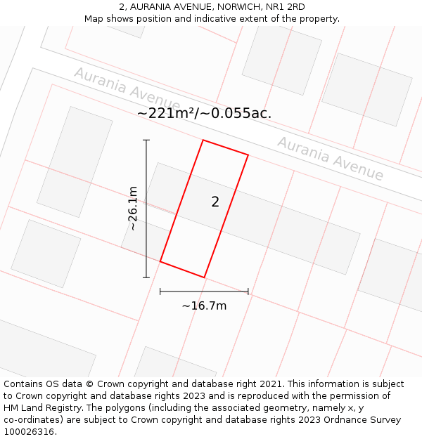 2, AURANIA AVENUE, NORWICH, NR1 2RD: Plot and title map