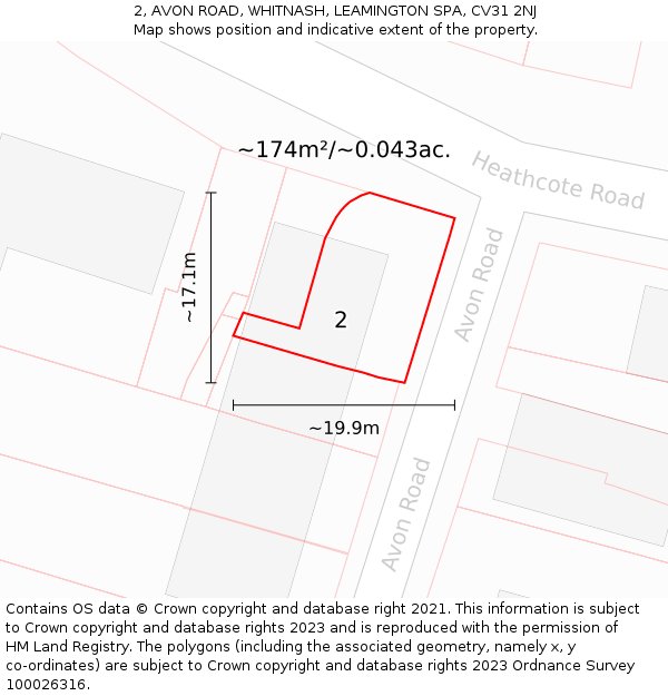 2, AVON ROAD, WHITNASH, LEAMINGTON SPA, CV31 2NJ: Plot and title map