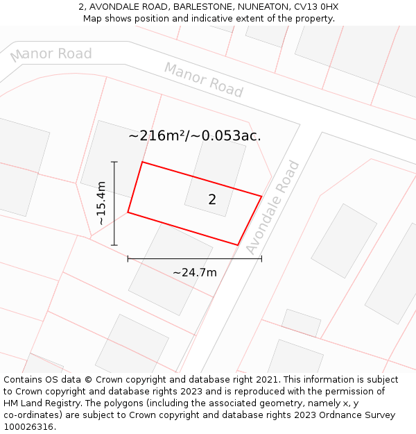 2, AVONDALE ROAD, BARLESTONE, NUNEATON, CV13 0HX: Plot and title map