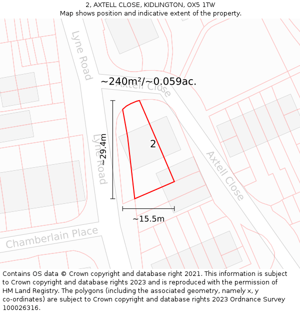 2, AXTELL CLOSE, KIDLINGTON, OX5 1TW: Plot and title map