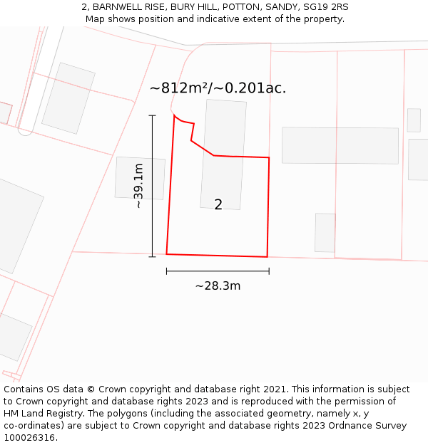 2, BARNWELL RISE, BURY HILL, POTTON, SANDY, SG19 2RS: Plot and title map