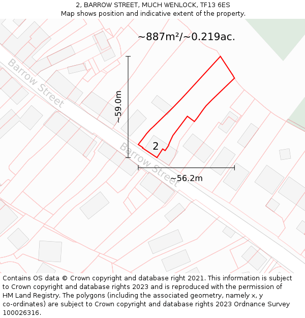 2, BARROW STREET, MUCH WENLOCK, TF13 6ES: Plot and title map