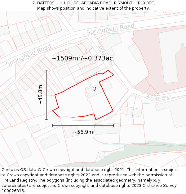 2, BATTERSHILL HOUSE, ARCADIA ROAD, PLYMOUTH, PL9 8EG: Plot and title map