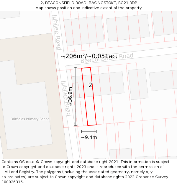 2, BEACONSFIELD ROAD, BASINGSTOKE, RG21 3DP: Plot and title map