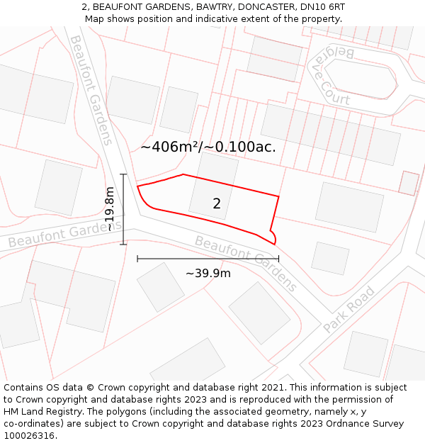 2, BEAUFONT GARDENS, BAWTRY, DONCASTER, DN10 6RT: Plot and title map