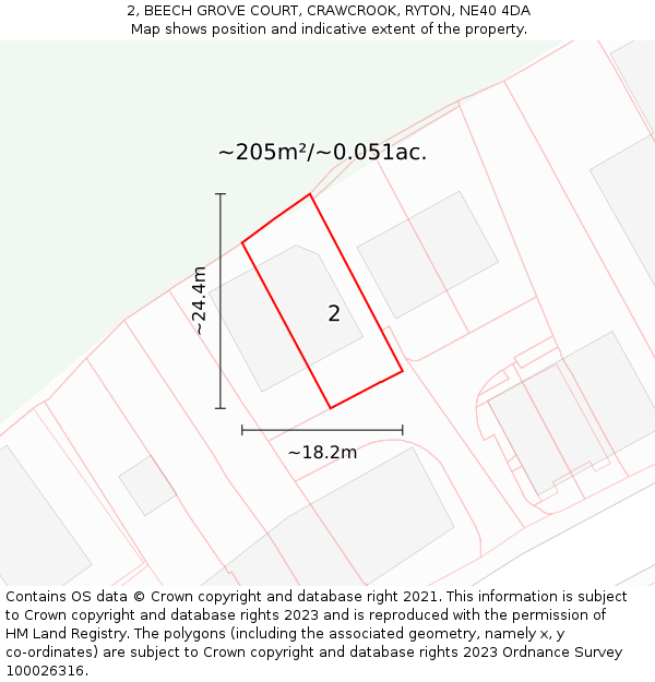 2, BEECH GROVE COURT, CRAWCROOK, RYTON, NE40 4DA: Plot and title map