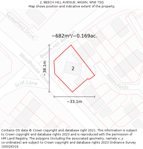 2, BEECH HILL AVENUE, WIGAN, WN6 7SQ: Plot and title map