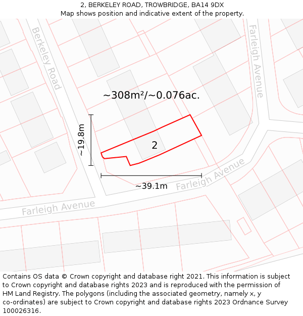 2, BERKELEY ROAD, TROWBRIDGE, BA14 9DX: Plot and title map