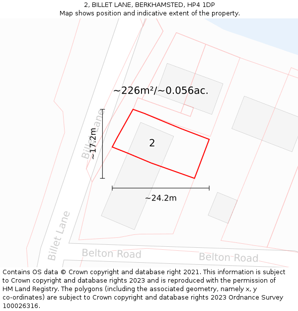2, BILLET LANE, BERKHAMSTED, HP4 1DP: Plot and title map