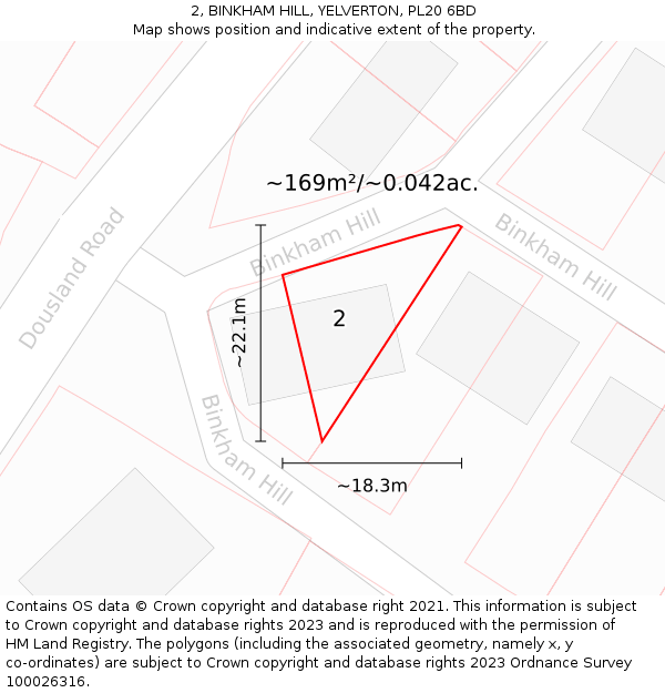 2, BINKHAM HILL, YELVERTON, PL20 6BD: Plot and title map