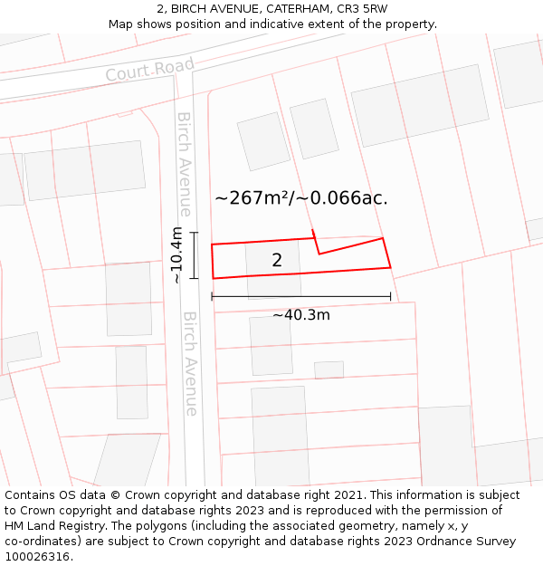 2, BIRCH AVENUE, CATERHAM, CR3 5RW: Plot and title map