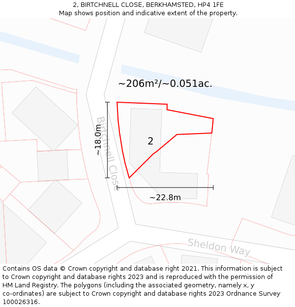 2, BIRTCHNELL CLOSE, BERKHAMSTED, HP4 1FE: Plot and title map