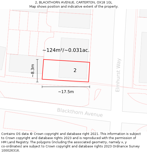 2, BLACKTHORN AVENUE, CARTERTON, OX18 1GL: Plot and title map