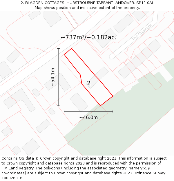 2, BLAGDEN COTTAGES, HURSTBOURNE TARRANT, ANDOVER, SP11 0AL: Plot and title map