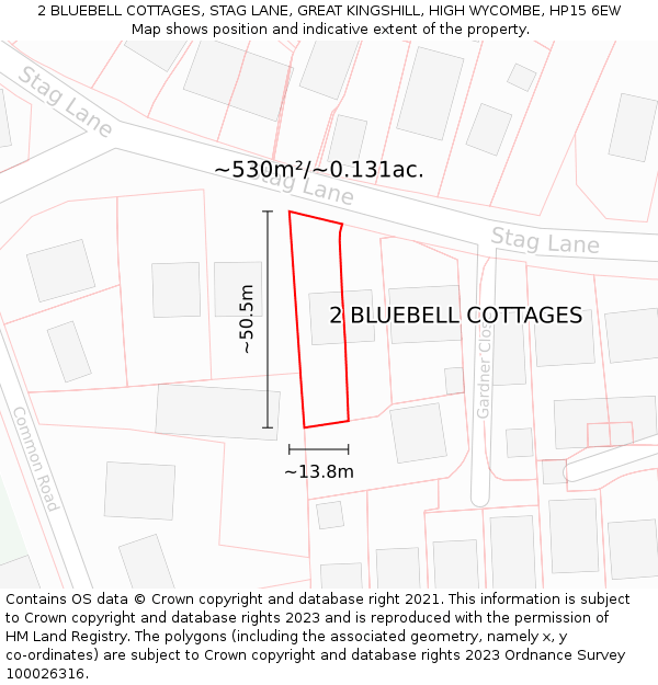 2 BLUEBELL COTTAGES, STAG LANE, GREAT KINGSHILL, HIGH WYCOMBE, HP15 6EW: Plot and title map