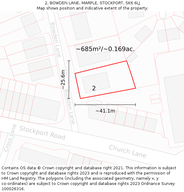 2, BOWDEN LANE, MARPLE, STOCKPORT, SK6 6LJ: Plot and title map