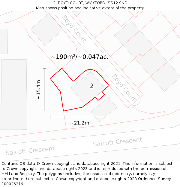 2, BOYD COURT, WICKFORD, SS12 9ND: Plot and title map