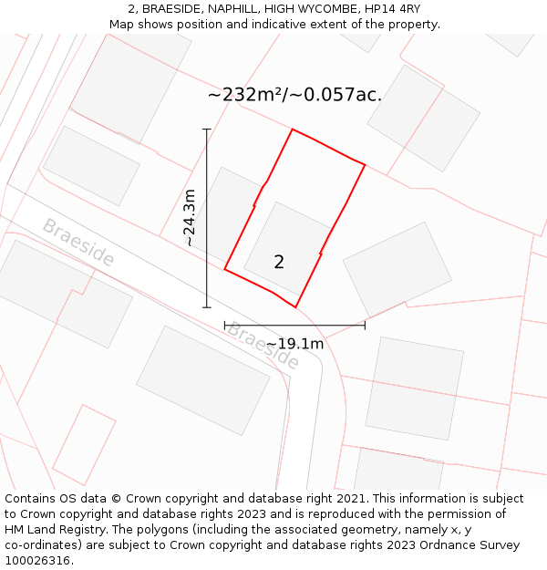 2, BRAESIDE, NAPHILL, HIGH WYCOMBE, HP14 4RY: Plot and title map