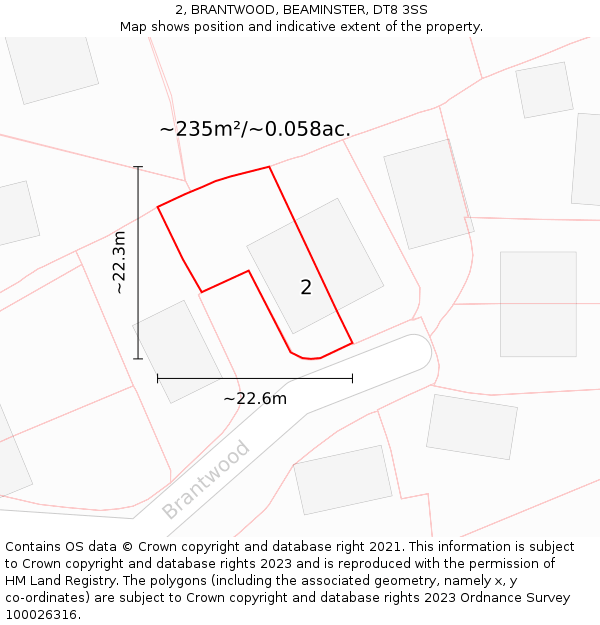 2, BRANTWOOD, BEAMINSTER, DT8 3SS: Plot and title map