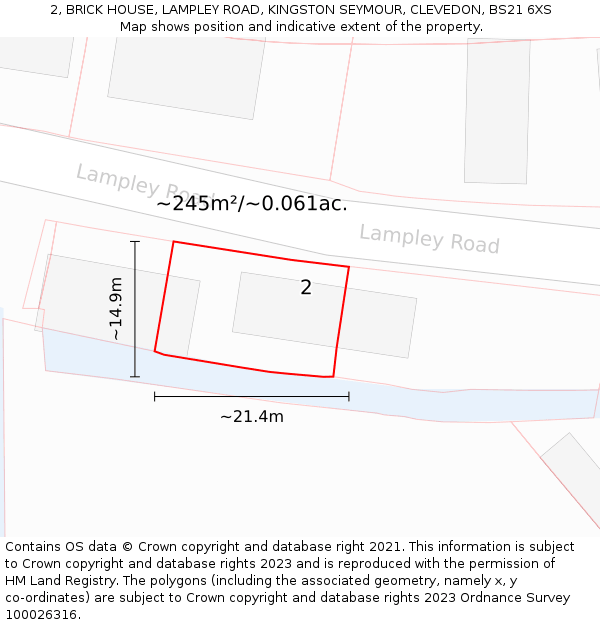 2, BRICK HOUSE, LAMPLEY ROAD, KINGSTON SEYMOUR, CLEVEDON, BS21 6XS: Plot and title map