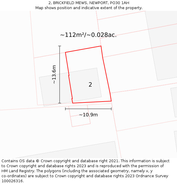 2, BRICKFIELD MEWS, NEWPORT, PO30 1AH: Plot and title map