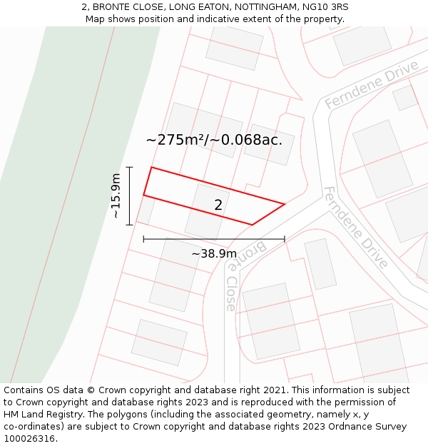 2, BRONTE CLOSE, LONG EATON, NOTTINGHAM, NG10 3RS: Plot and title map