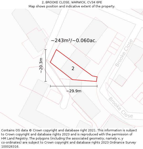 2, BROOKE CLOSE, WARWICK, CV34 6PE: Plot and title map