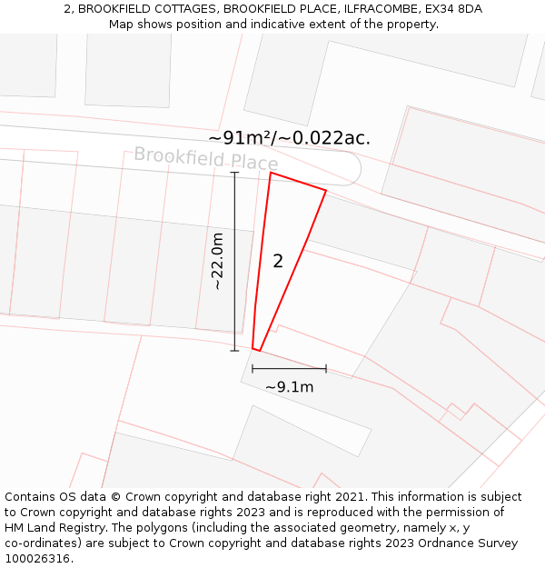 2, BROOKFIELD COTTAGES, BROOKFIELD PLACE, ILFRACOMBE, EX34 8DA: Plot and title map