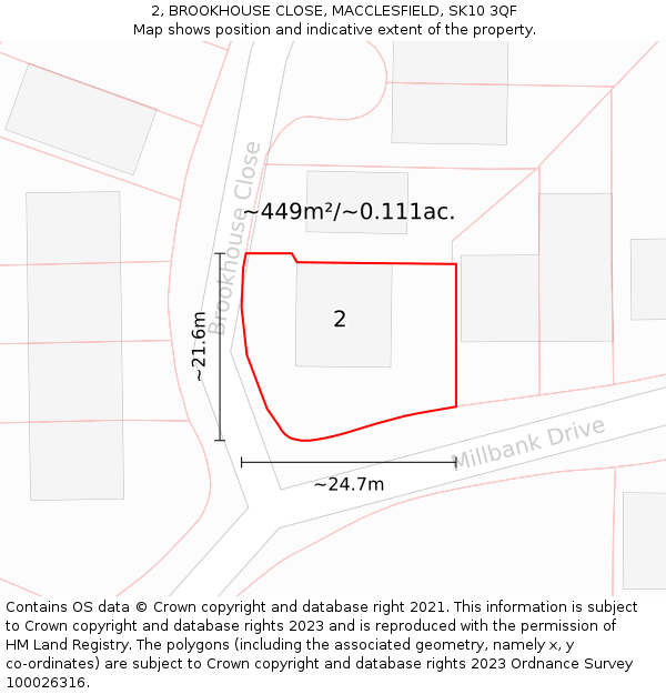 2, BROOKHOUSE CLOSE, MACCLESFIELD, SK10 3QF: Plot and title map