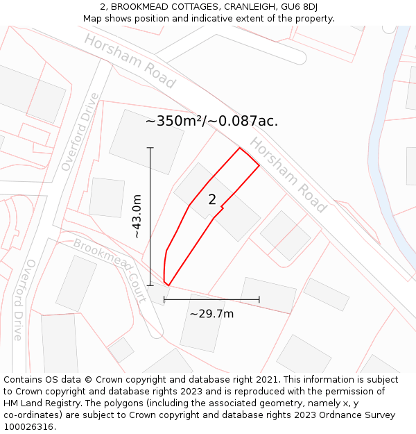 2, BROOKMEAD COTTAGES, CRANLEIGH, GU6 8DJ: Plot and title map