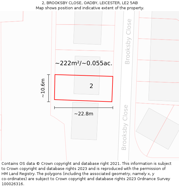 2, BROOKSBY CLOSE, OADBY, LEICESTER, LE2 5AB: Plot and title map