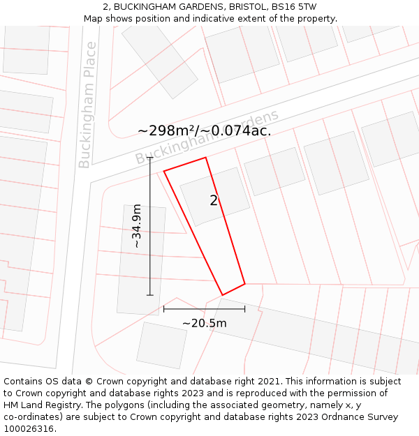 2, BUCKINGHAM GARDENS, BRISTOL, BS16 5TW: Plot and title map