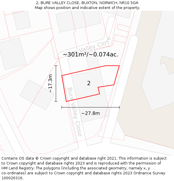 2, BURE VALLEY CLOSE, BUXTON, NORWICH, NR10 5GA: Plot and title map