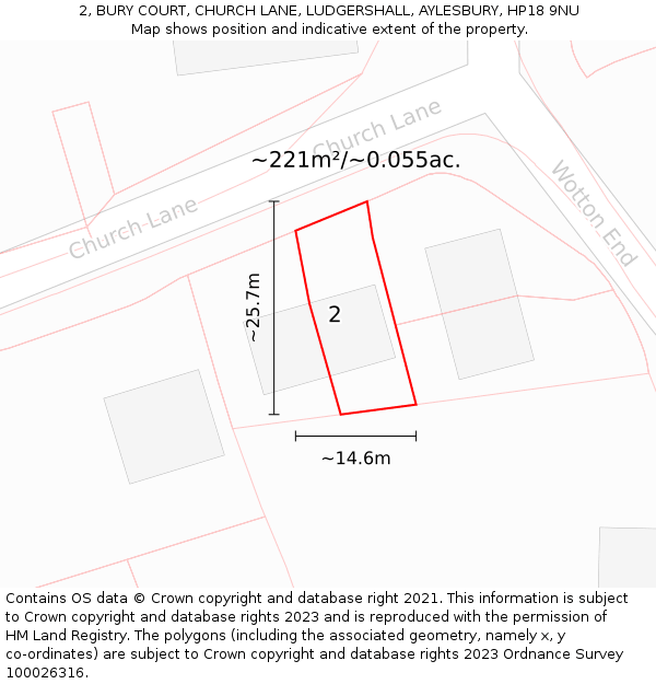 2, BURY COURT, CHURCH LANE, LUDGERSHALL, AYLESBURY, HP18 9NU: Plot and title map