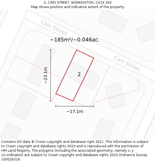 2, CAIN STREET, WORKINGTON, CA14 3XX: Plot and title map