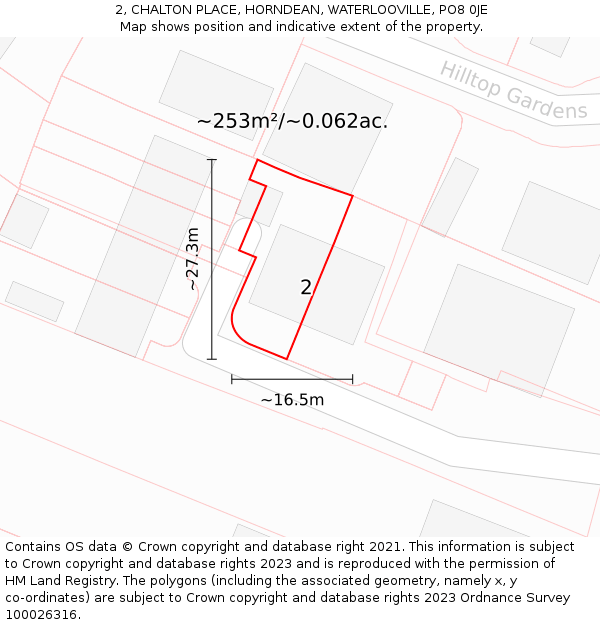 2, CHALTON PLACE, HORNDEAN, WATERLOOVILLE, PO8 0JE: Plot and title map