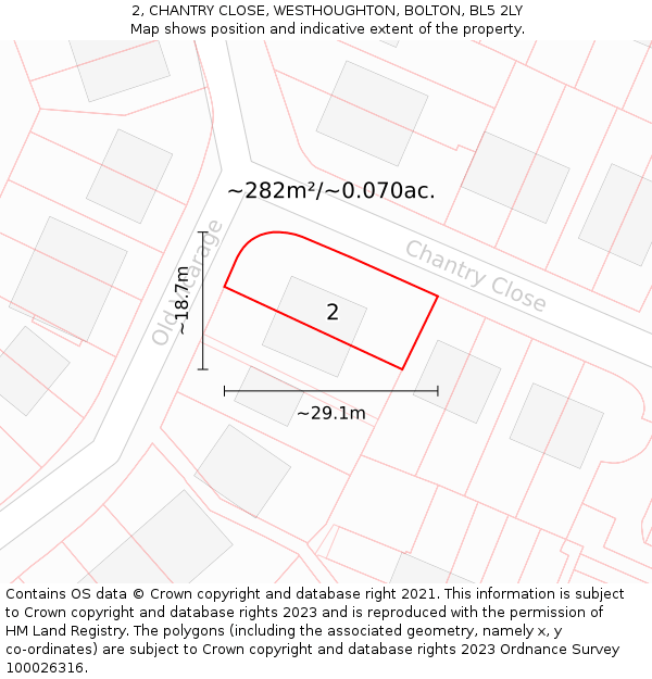 2, CHANTRY CLOSE, WESTHOUGHTON, BOLTON, BL5 2LY: Plot and title map