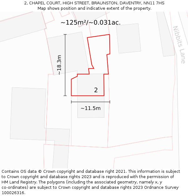2, CHAPEL COURT, HIGH STREET, BRAUNSTON, DAVENTRY, NN11 7HS: Plot and title map
