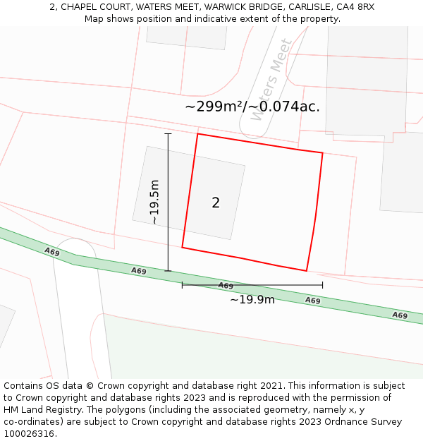 2, CHAPEL COURT, WATERS MEET, WARWICK BRIDGE, CARLISLE, CA4 8RX: Plot and title map