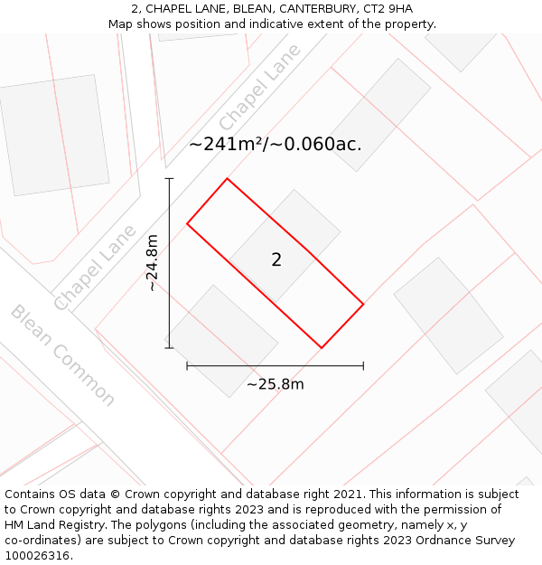 2, CHAPEL LANE, BLEAN, CANTERBURY, CT2 9HA: Plot and title map